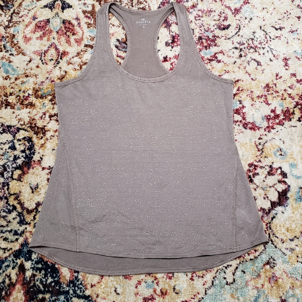 Athleta Chi Taupe Metallic Stripe Tank Sz Small